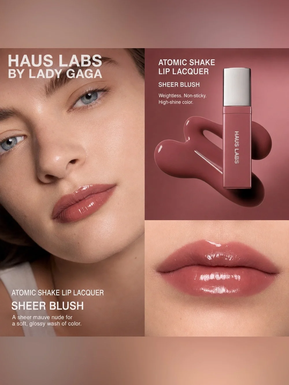 NEW✅ HAUS LABS by Lady Gaga • Atomic Shake Lip Lacquer • Sheer Blush •New in Box
